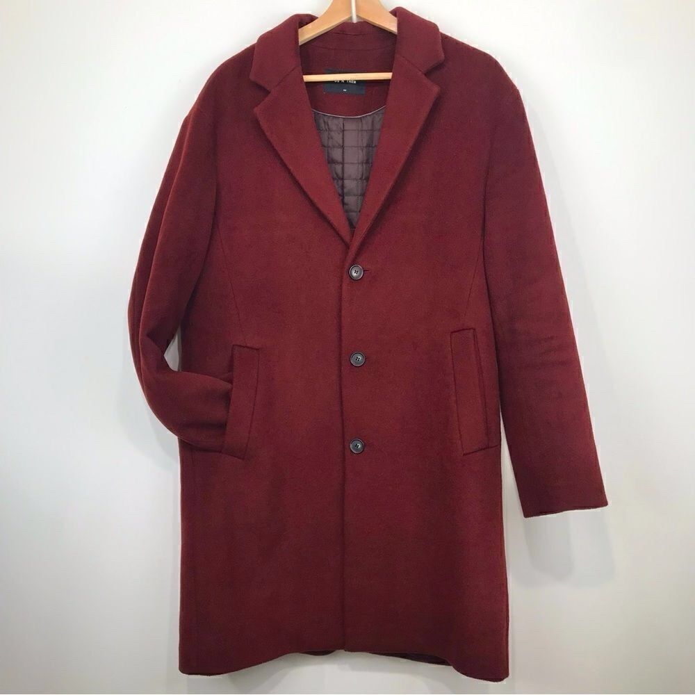 Us N Them Wine Wool Blend Quilt Lined Classic Overcoat